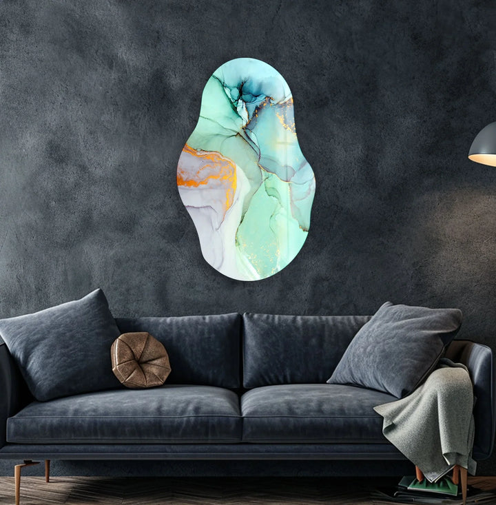 Irregular Oval Abstract Turquoise Glass Wall Art stained glass wall art, stained glass wall decor

