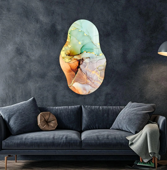 Colored With Gold Accents Stained Glass Wall Art print picture on glass, Tempered Glass Wall Art
