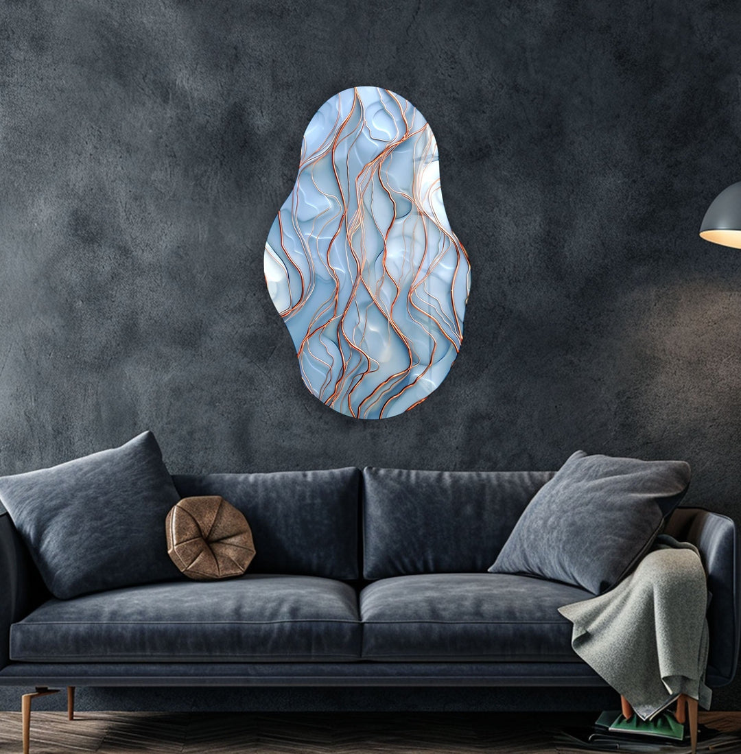 Gold Detail Blue Abstract Glass Wall Art art glass wall art, glass wall art pictures
