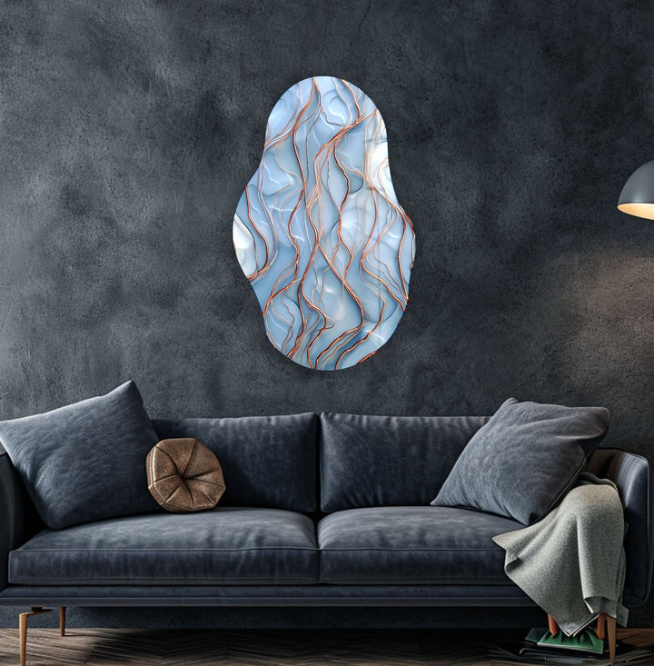 Gold Detail Blue Abstract Glass Wall Art art glass wall art, glass wall art pictures
