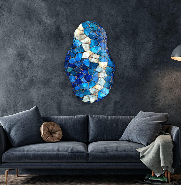 Irregular Oval Blue Stained Glass Wall Art stained glass wall art, stained glass wall decor