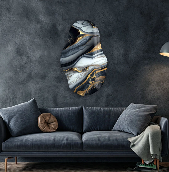 Gold Details Black Glass Wall Art print picture on glass, Tempered Glass Wall Art
