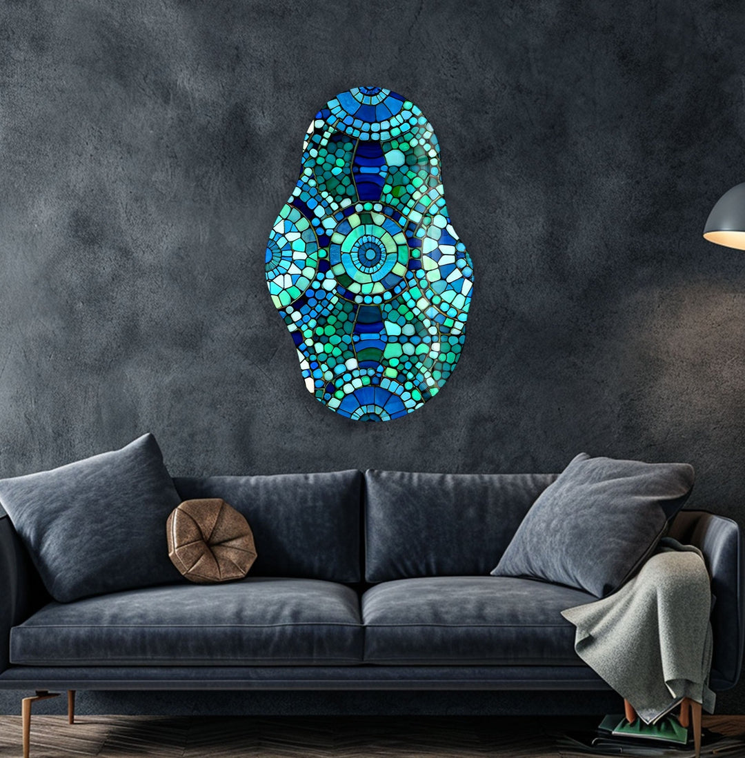 Stylish Blue Mosaic Glass Wall Art print picture on glass, Tempered Glass Wall Art
