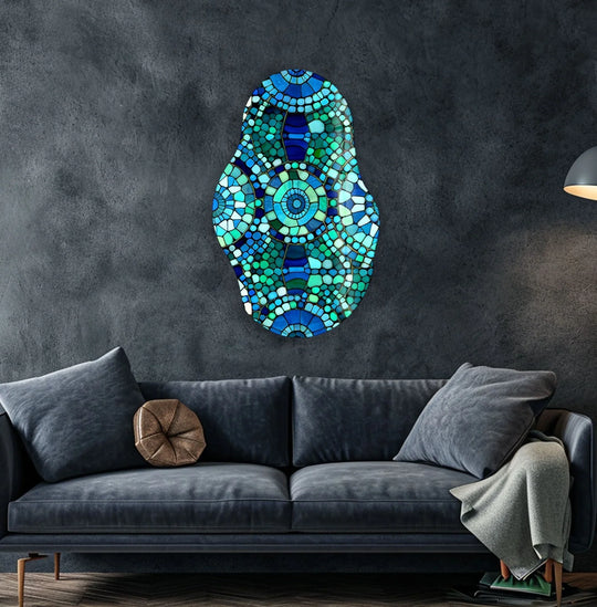 Stylish Blue Mosaic Glass Wall Art print picture on glass, Tempered Glass Wall Art
