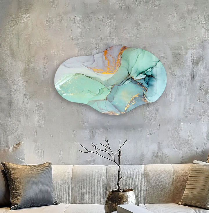 Irregular Oval Abstract Turquoise Glass Wall Art art glass wall art, glass wall art pictures
