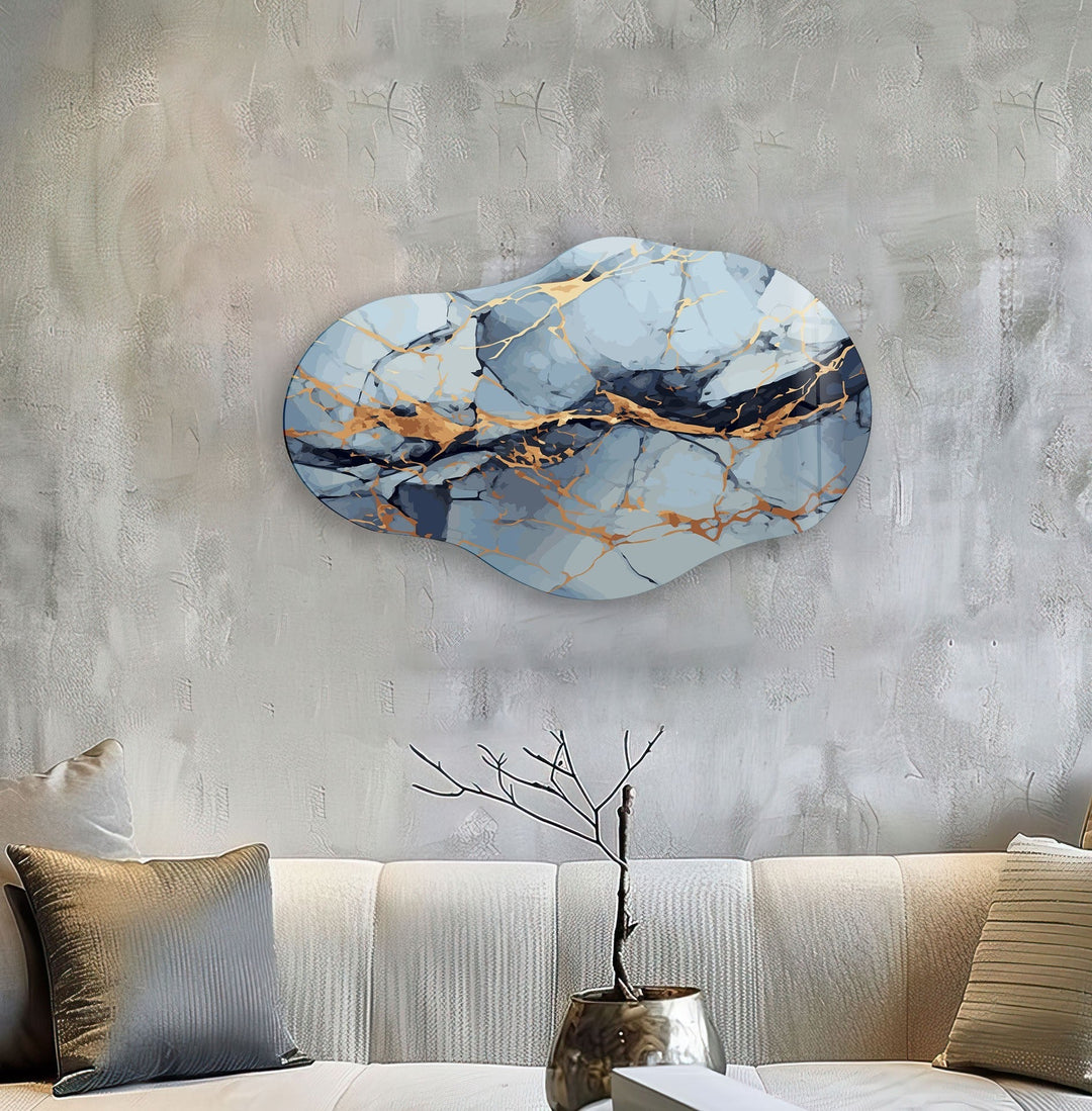 Gold Details Blue Glass Wall Art photo print on glass, prints on glass wall art
