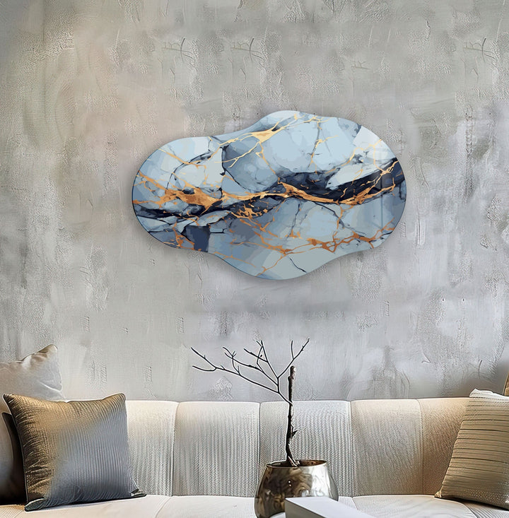 Gold Details Blue Glass Wall Art photo print on glass, prints on glass wall art
