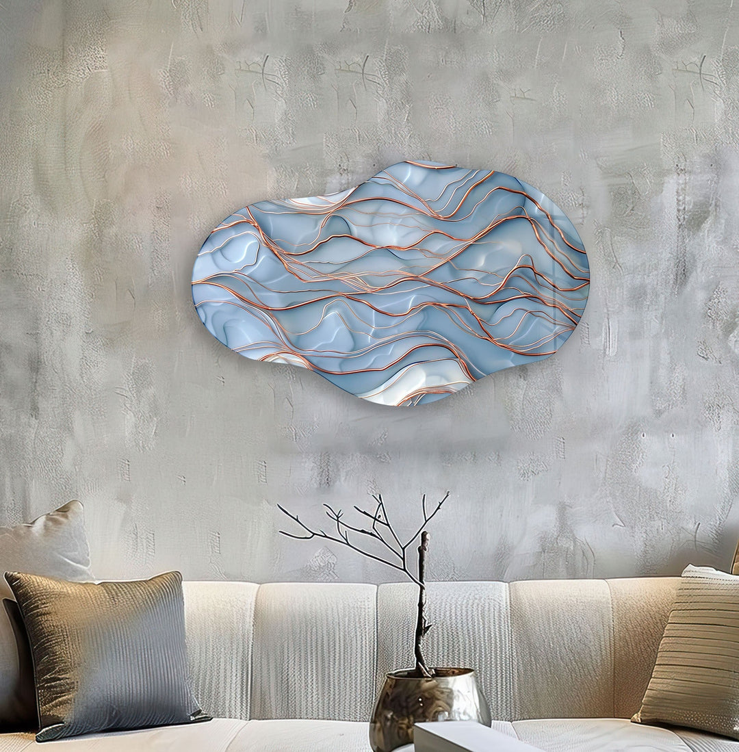 Gold Detail Blue Abstract Glass Wall Art glass art painting, glass art for the Wall
