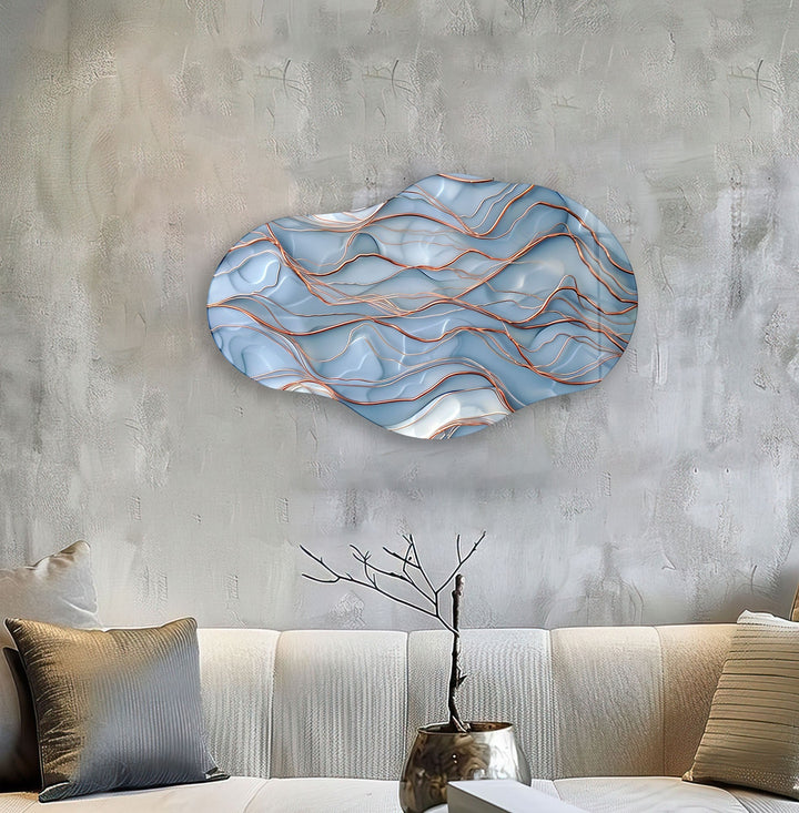 Gold Detail Blue Abstract Glass Wall Art glass art painting, glass art for the Wall

