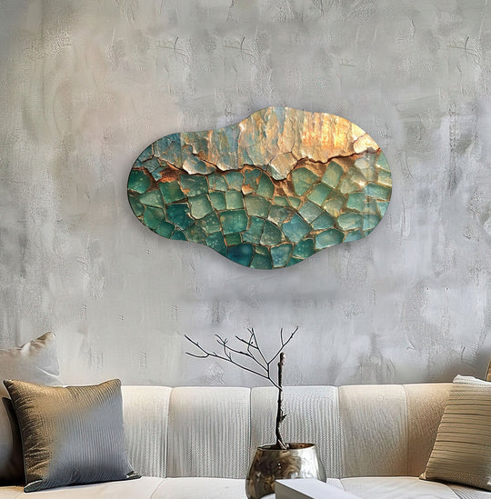 Calming, the pastel green oil painting glass wall artwork brings a serene and abstract presence to the room, evoking feelings of peace and tranquility.