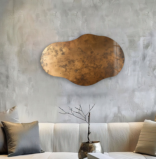 Featuring a richly mottled surface texture, this modern copper color glass wall art adds visual interest to any home decor.