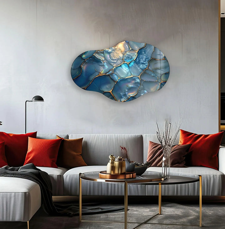 Irregular Abstract Turquoise Glass Wall Art glass image printing, glass prints from photos