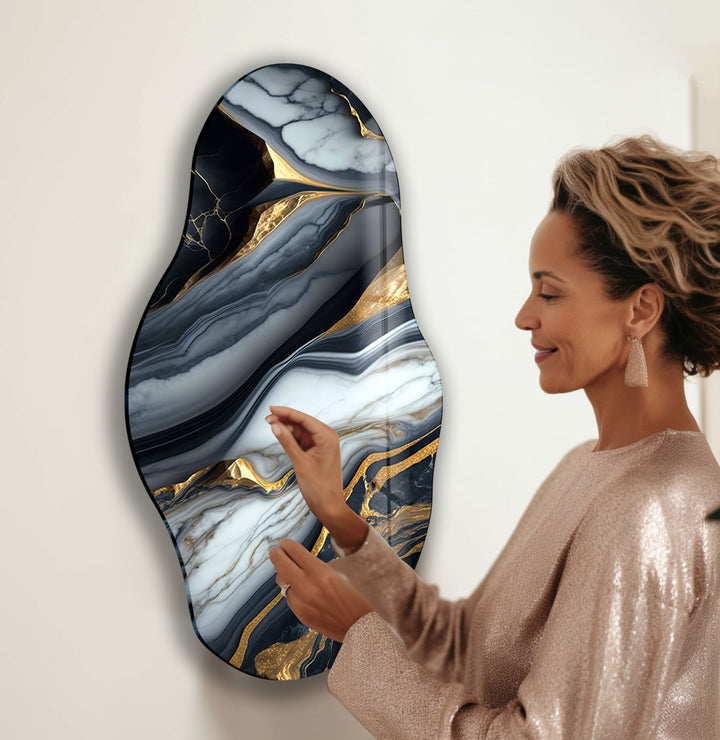 Gold Details Black Glass Wall Art Glass Printing Wall Art, Print photos on glass
