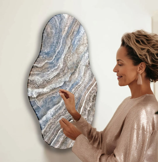 Modern Gray And Blue Marble Glass Wall Art picture on glass wall art, photos printed on glass
