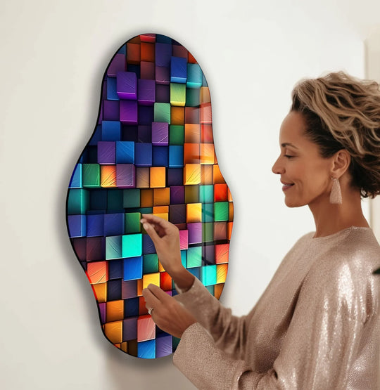 The realistic detail of the pop art cubes large art from glass wall art is showcased in this visually striking, geometrically patterned glass print.