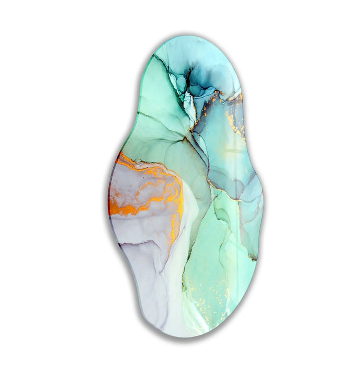 Irregular Oval Abstract Turquoise Glass Wall Art glass art painting, glass art for the Wall
