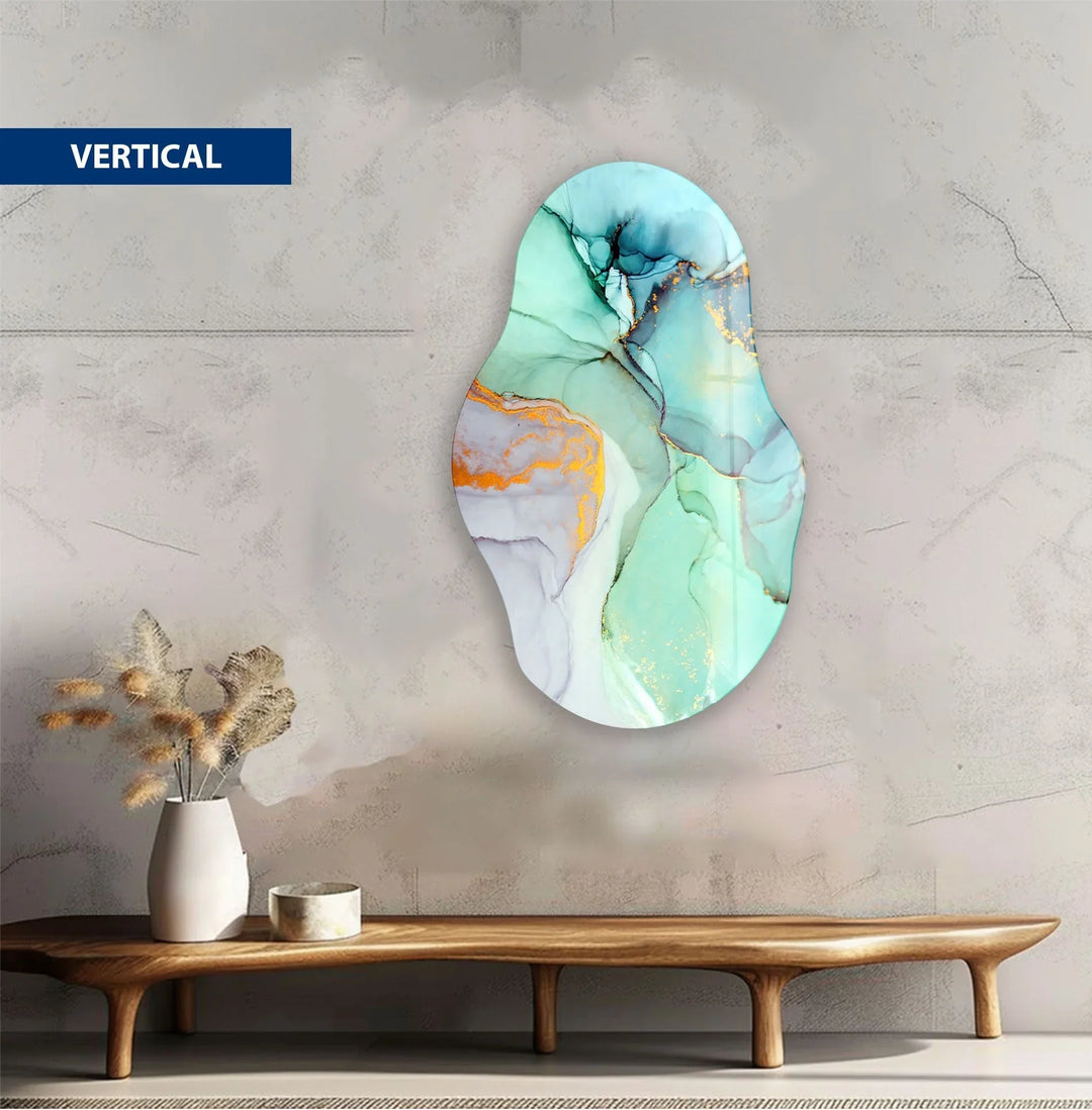 Irregular Oval Abstract Turquoise Glass Wall Art Irregular Oval Abstract Turquoise Glass Wall Art