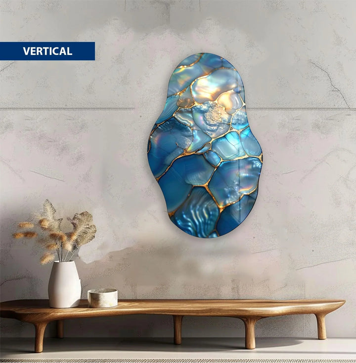Irregular Abstract Turquoise Glass Wall Art Glass Printing Wall Art, Print photos on glass