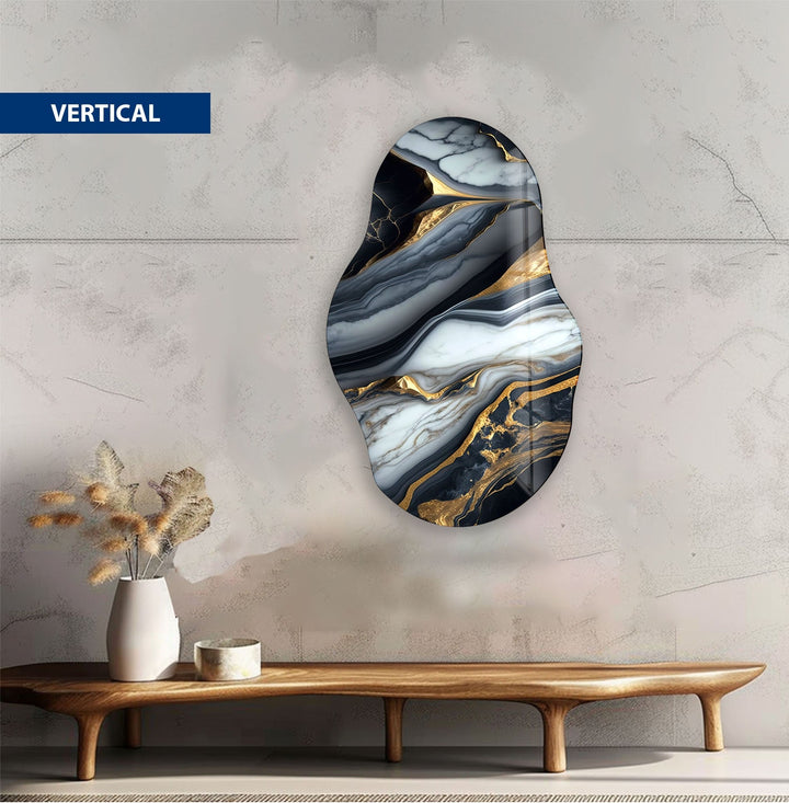 Gold Details Black Glass Wall Art glass art painting, glass art for the Wall
