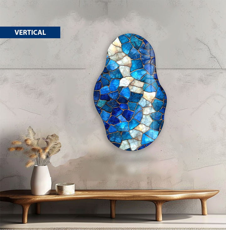 Irregular Oval Blue Stained Glass Wall Art glass art painting, glass art for the Wall