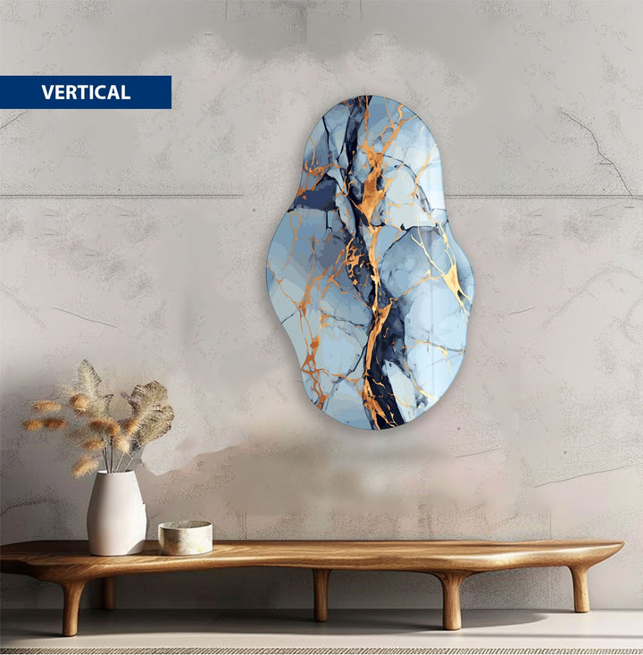 Gold Details Blue Glass Wall Art custom glass photo prints, large glass prints

