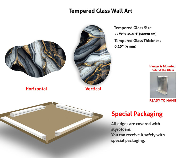 Wandkunst aus schwarzem Glas mit goldenen Details