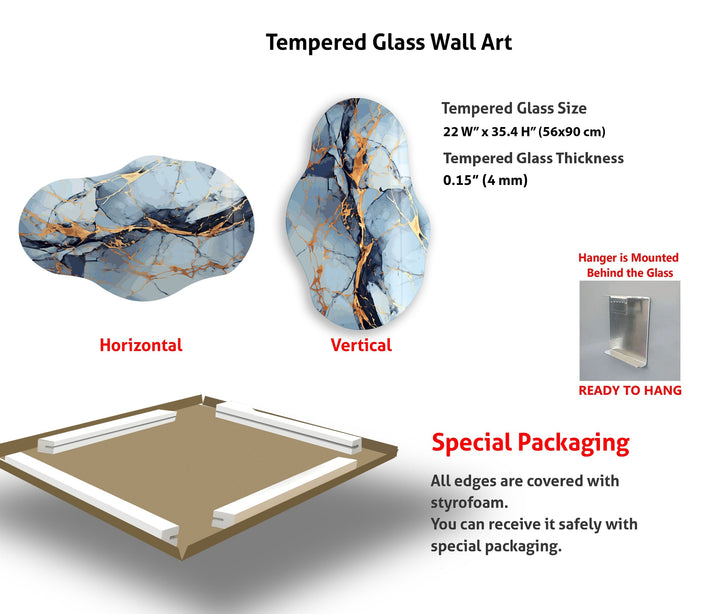 Wandkunst aus blauem Glas mit goldenen Details