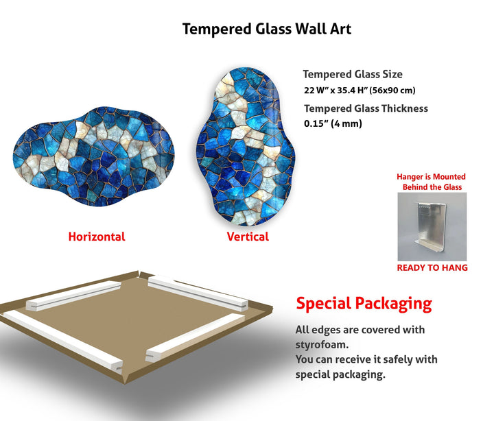 Irregular Oval Blue Stained Glass Wall Art