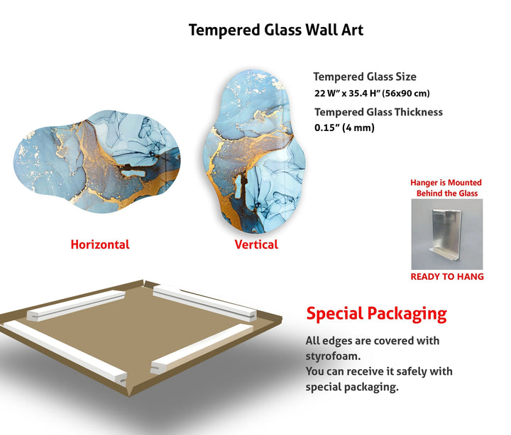 Wandkunst aus blauem Glas mit goldenem Akzent