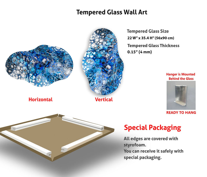 Abstrakte Glaswandkunst mit blauen Blasen