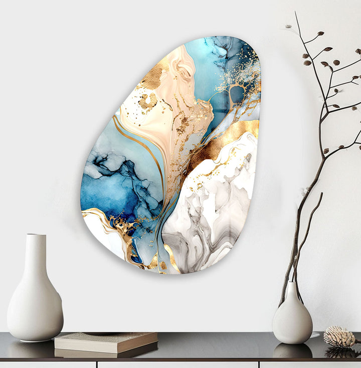 Blue Watercolor Abstract Glass Wall Art, glass pictures for Wall, glass prints wall art
