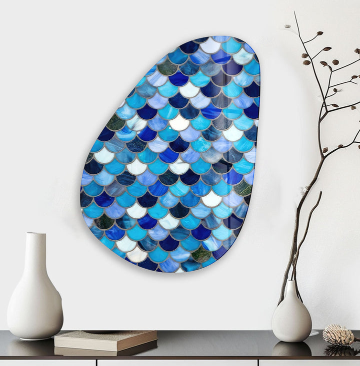 Blue Stained Modern Glass Wall Art, large glass photo prints, glass wall photos
