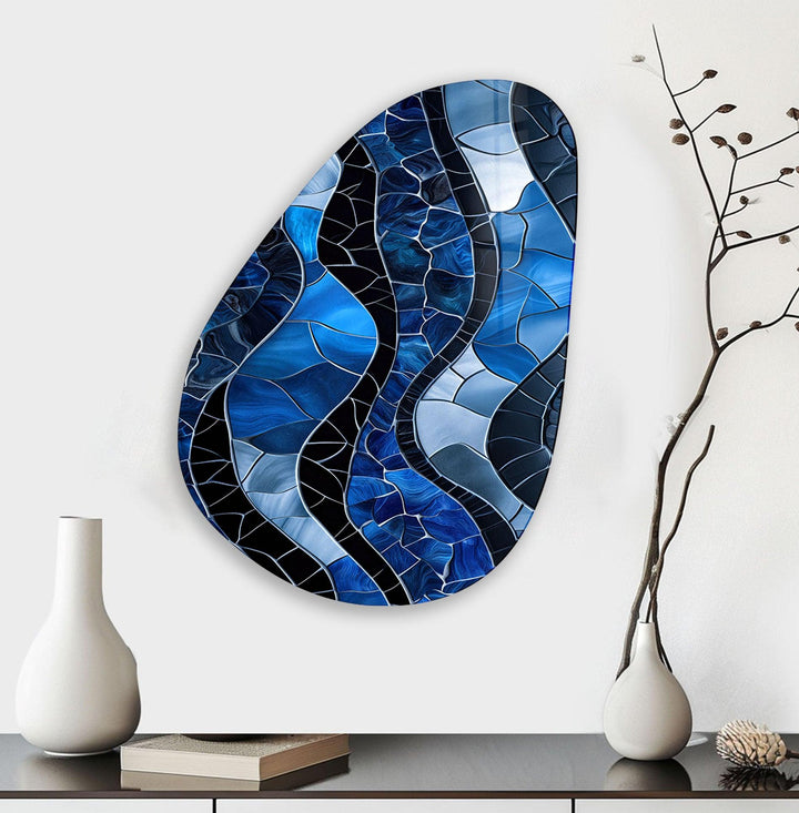 Stained Blue Abstract Glass Wall Art, glass photo prints, glass picture prints
