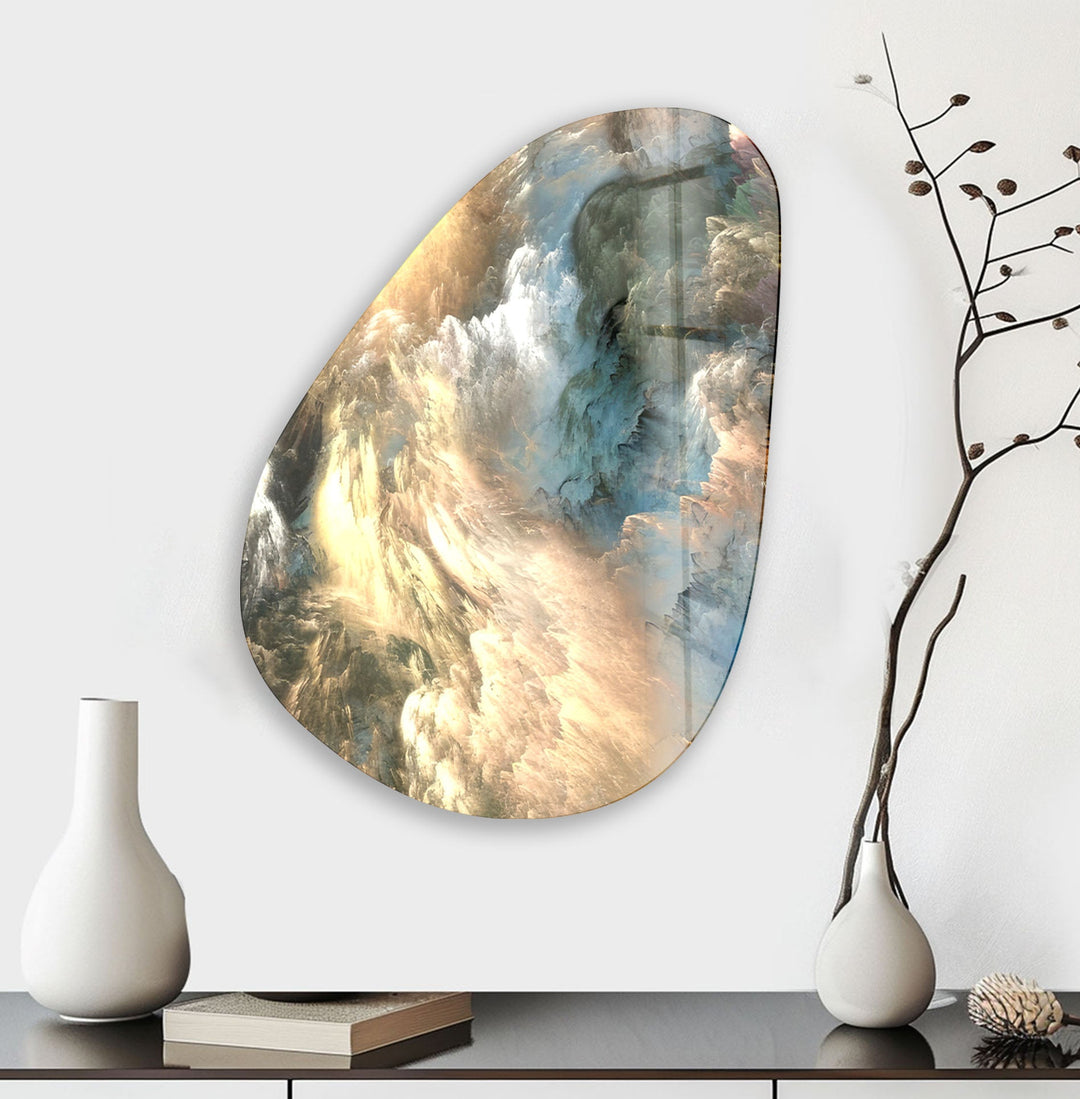 Pastel Yellow & Blue Abstract Glass Wall Art, glass image printing, glass prints from photos
