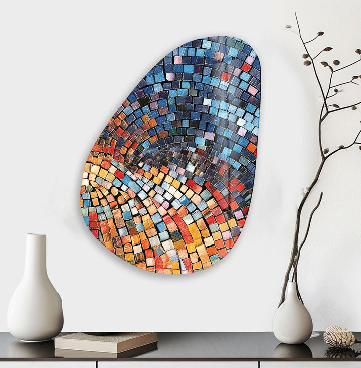 Modern Blue Mosic Tiles Glass Wall Art, art glass wall art, glass wall art pictures
