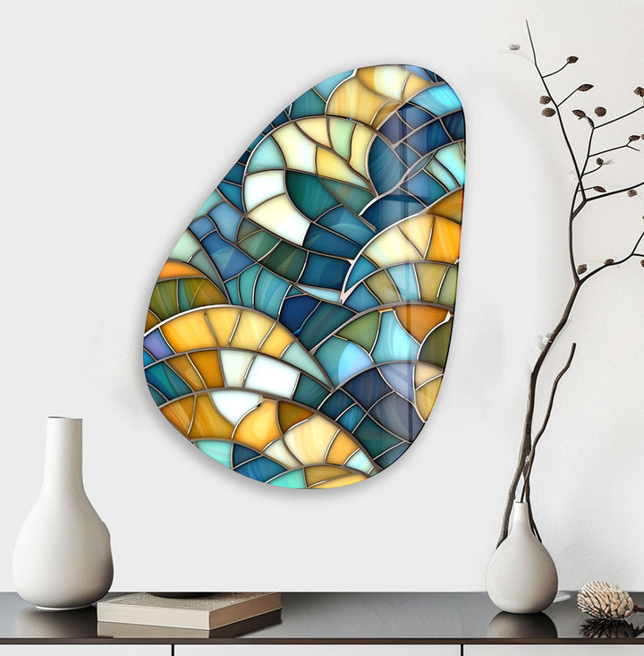 Modern Green Mosaic Glass Wall Art, glass pictures for Wall, glass prints wall art
