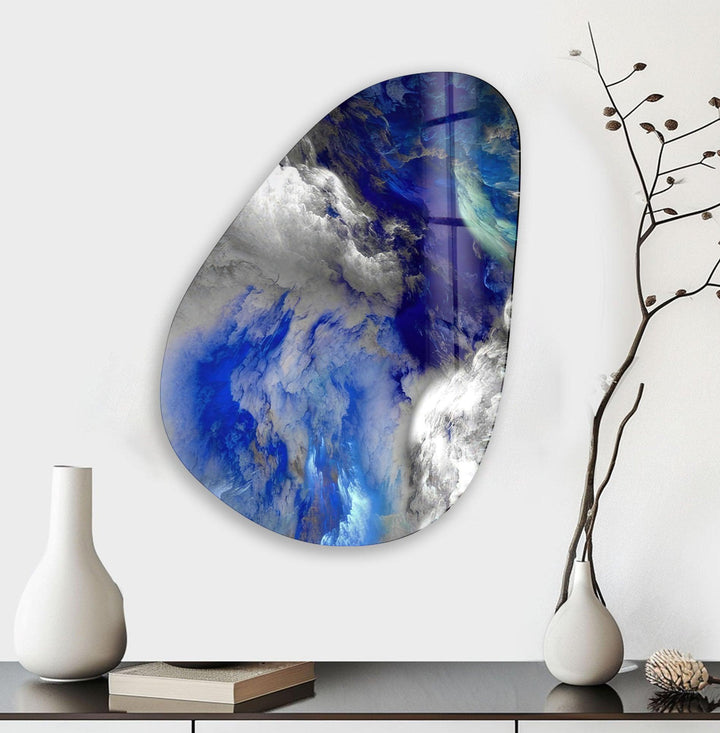 Gray & Blue Abstract Glass Wall Art, glass photo prints, glass picture prints
