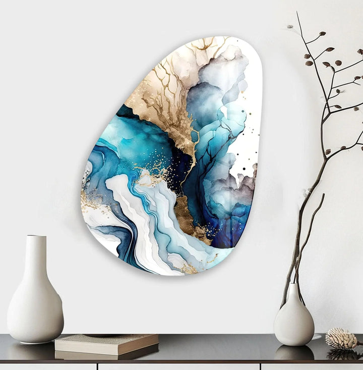 Unique Blue Abstract Glass Wall Art, glass image printing, glass prints from photos
