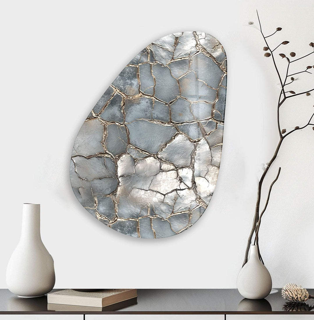 Modern Silver Abstract Glass Wall Art, print on glass, glass printed photos
