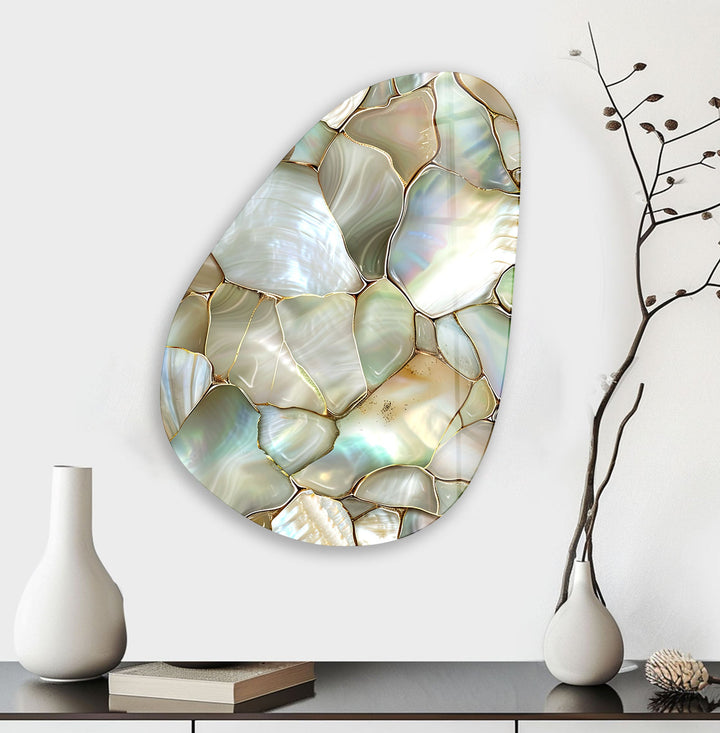 Green & Beige Pearlescent Abstract Glass Wall Art, art glass wall art, glass wall art pictures
