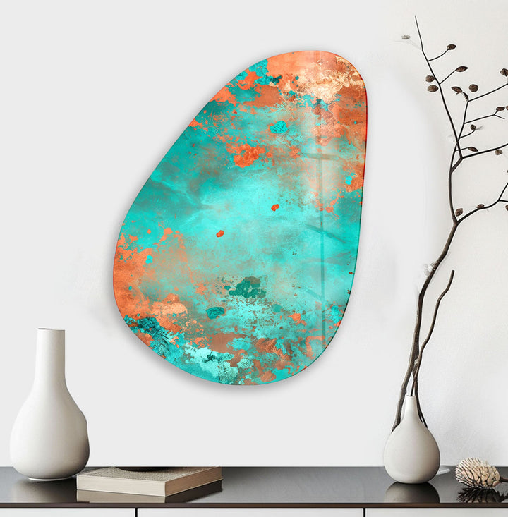 Turquoise Accent Abstract Glass Wall Art, glass image printing, glass prints from photos
