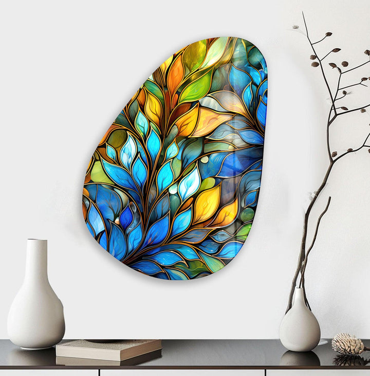 Modern Blue Stained Glass Wall Art, glass image printing, glass prints from photos

