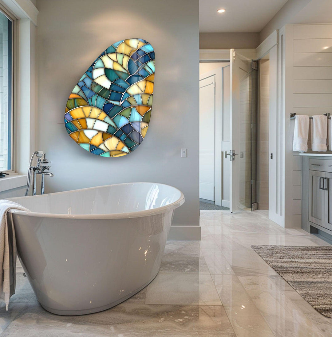 Modern Green Mosaic Glass Wall Art, Glass Printing Wall Art, Print photos on glass
