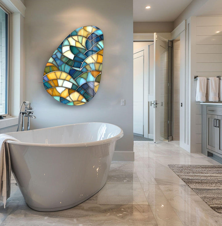 Modern Green Mosaic Glass Wall Art, Glass Printing Wall Art, Print photos on glass
