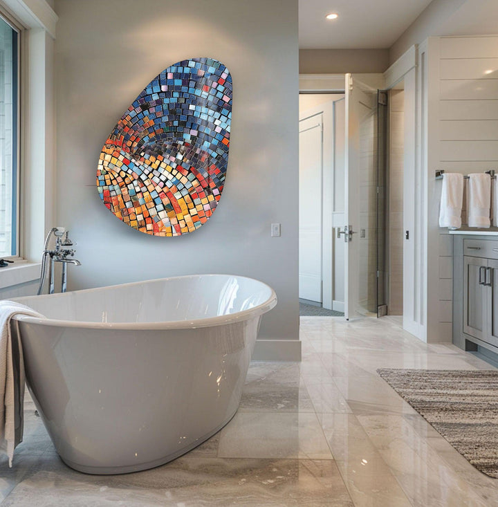 Modern Blue Mosic Tiles Glass Wall Art, glass image printing, glass prints from photos
