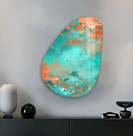 Turquoise Accent Abstract Glass Wall Art, print on glass, glass printed photos
