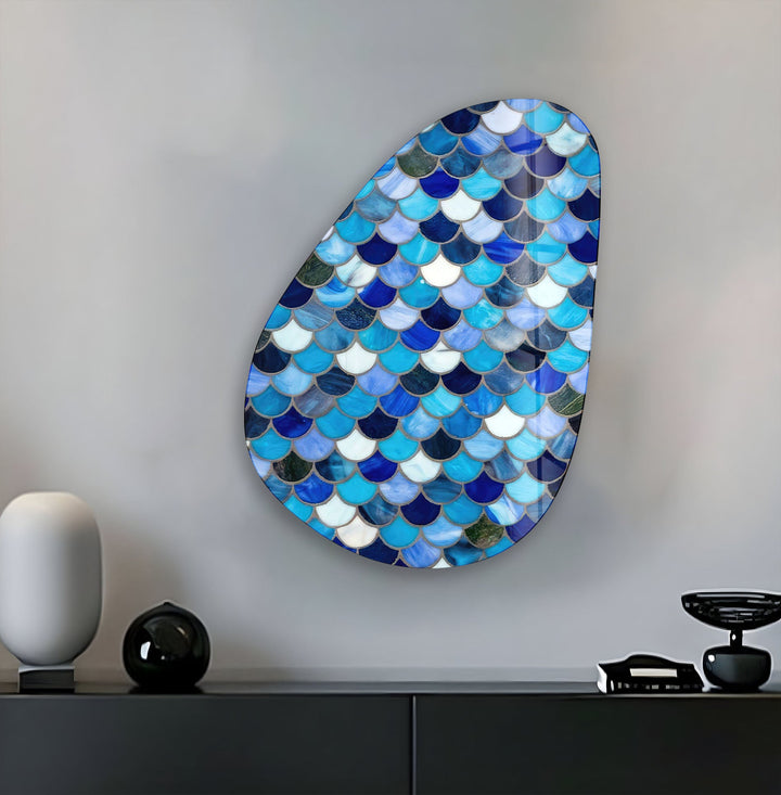 Blue Stained Modern Glass Wall Art, print picture on glass, Tempered Glass Wall Art
