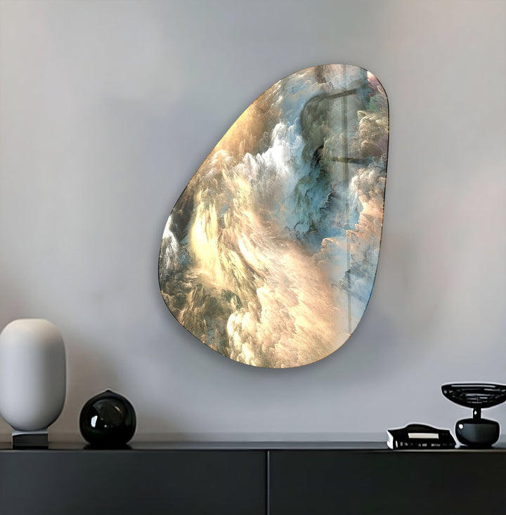 Pastel Yellow & Blue Abstract Glass Wall Art, Glass Printing Wall Art, Print photos on glass

