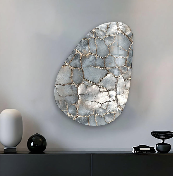 Modern Silver Abstract Glass Wall Art, photo print on glass, prints on glass wall art
