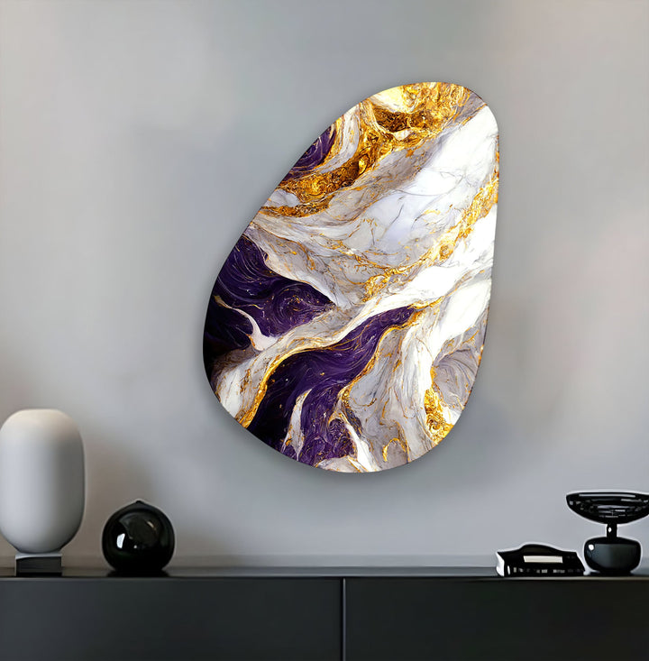 Marble Purple & Gold Glass Wall Art, glass pictures for Wall, glass prints wall art
